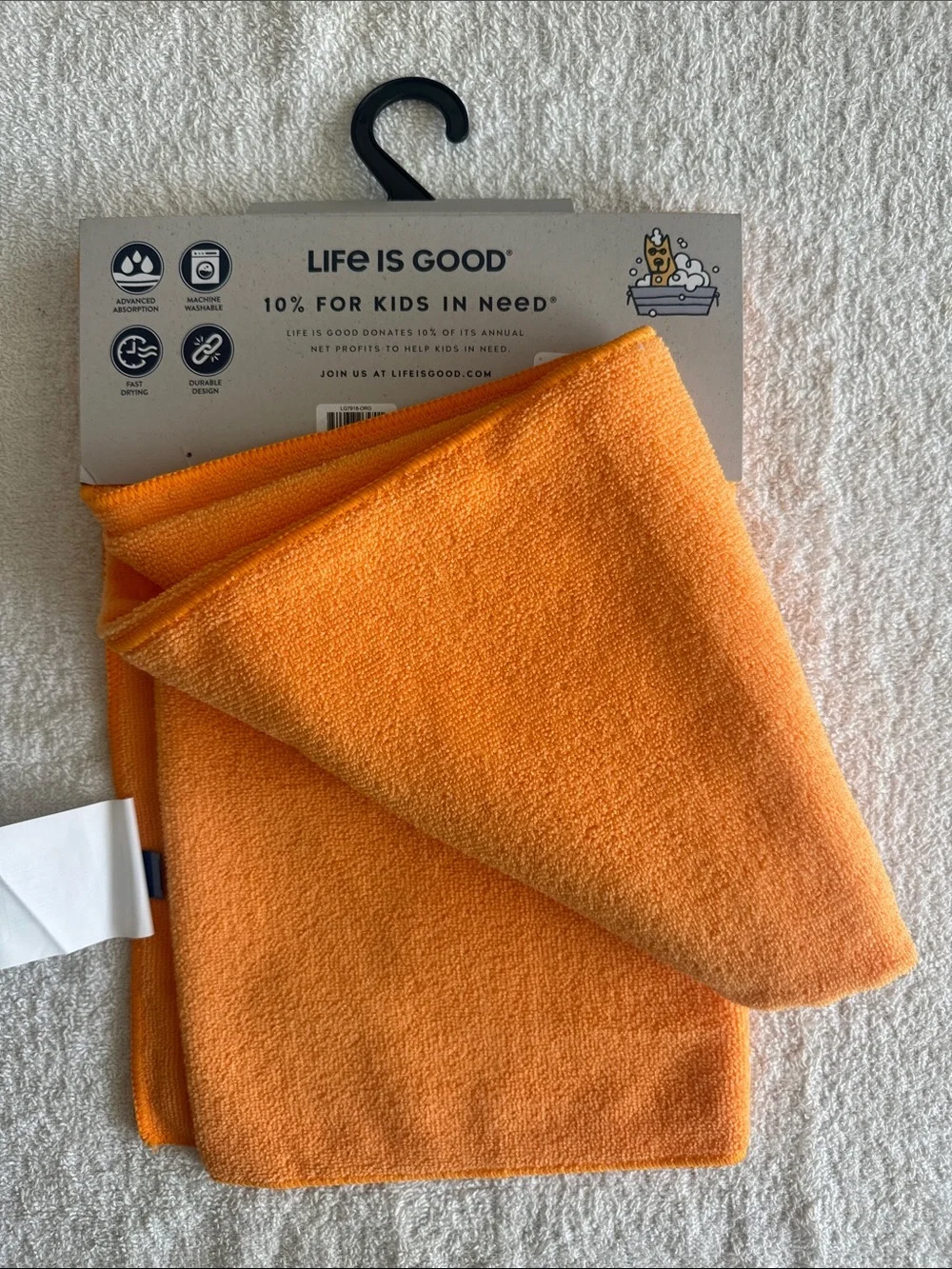 Life Is Good Orange Pet Drying Towel with Embroidered Dog